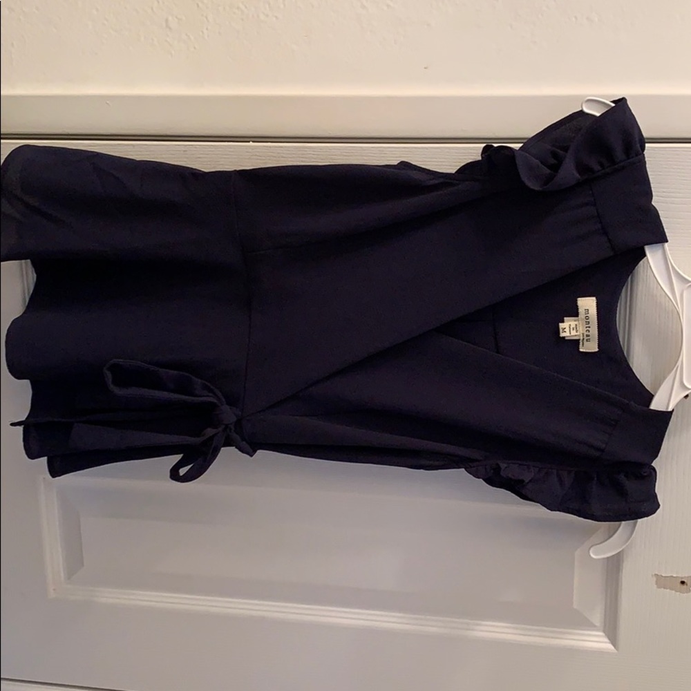 Navy blue ruffle sleeve blouse